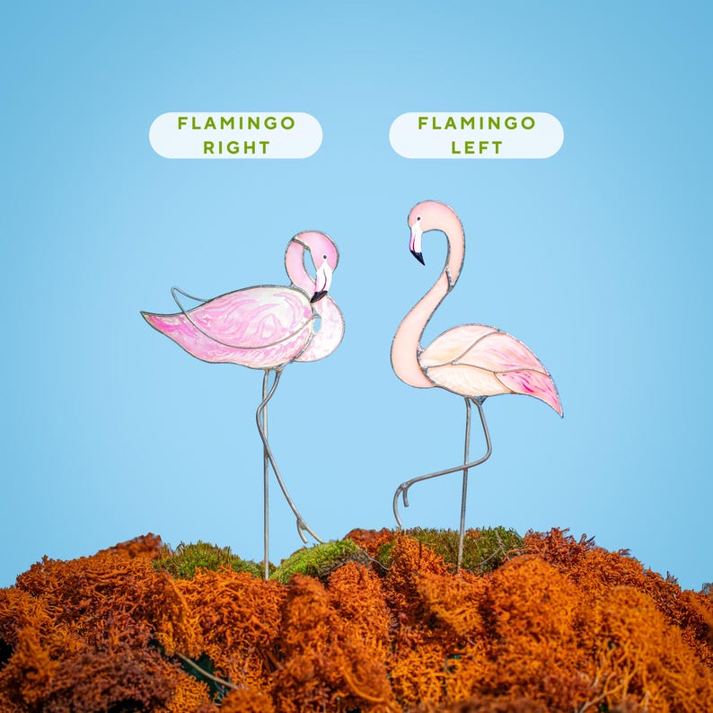 Estacas de plantas em vitral com flamingo rosa, decoração romântica para jardim, presente para ela.