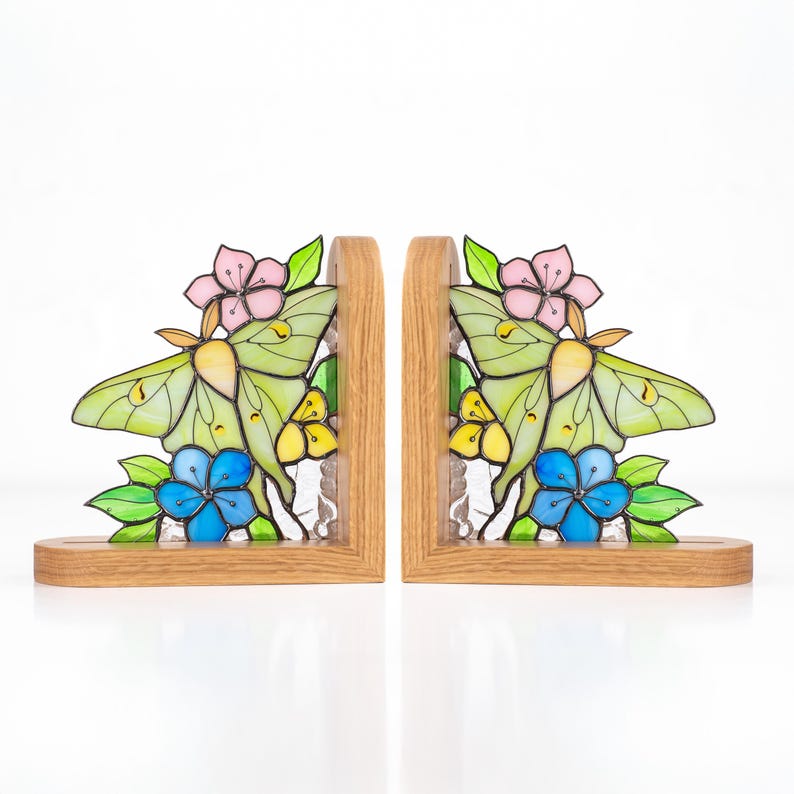 Suporte para livros de vidro colorido estilo vitral mariposa lunar presente mãe
