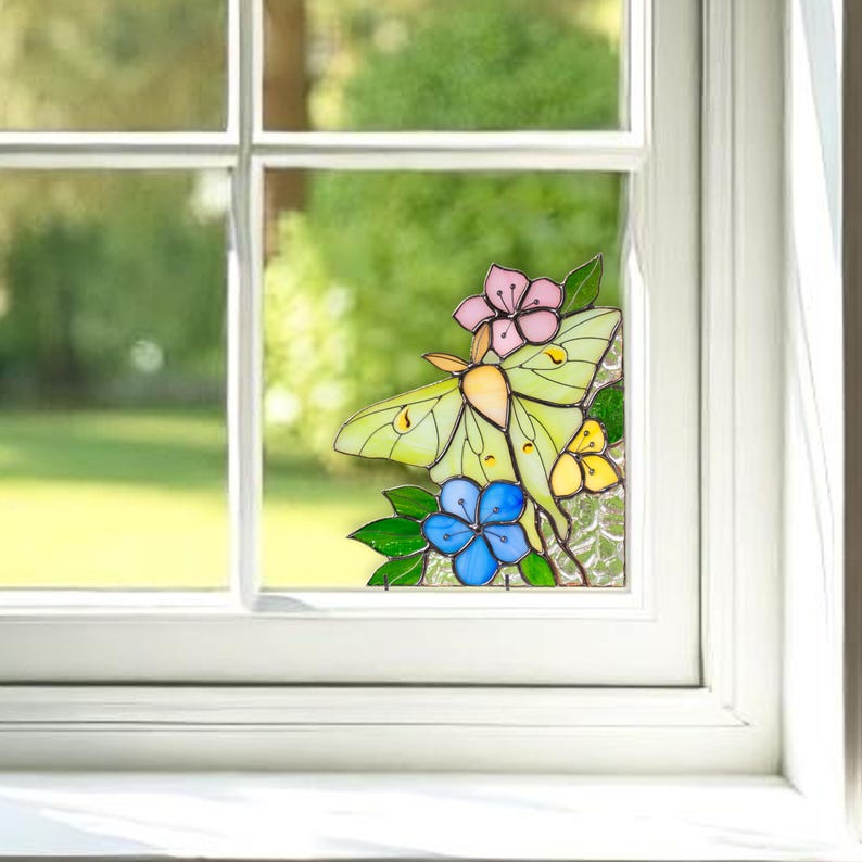 Suporte para livros de vidro colorido estilo vitral mariposa lunar presente mãe