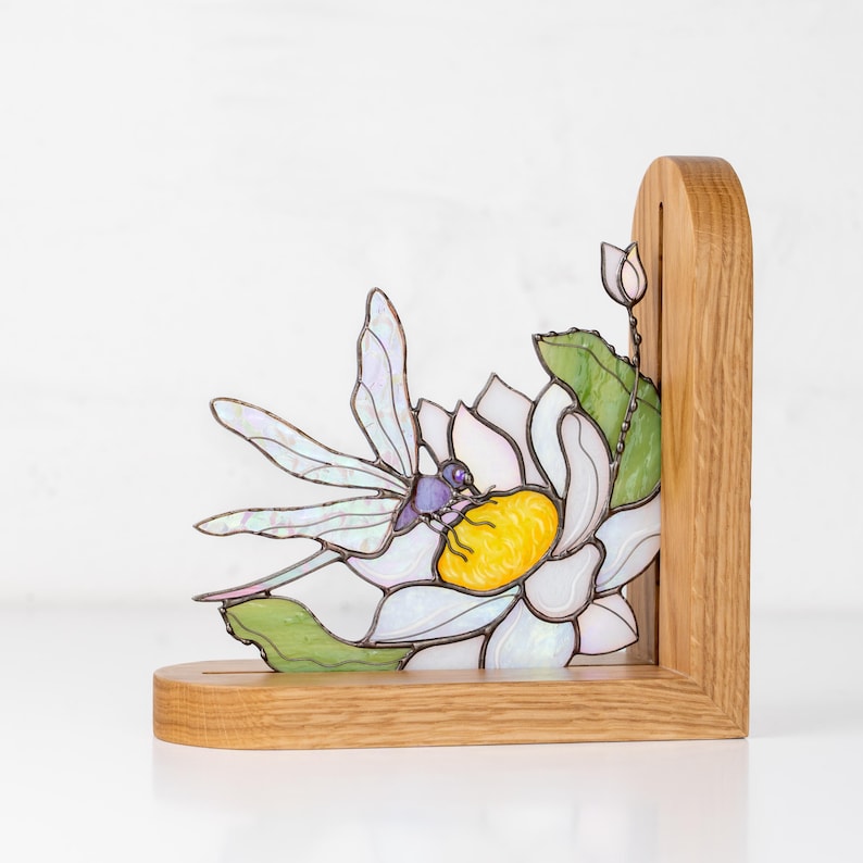 Vitral de libélula para decoração de peitoril de janela, presente para o Dia das Mães, suporte para livros