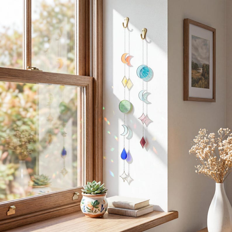 Apanhador de sol de vitral geométrico para decoração de parede e janela estilo boho Q21