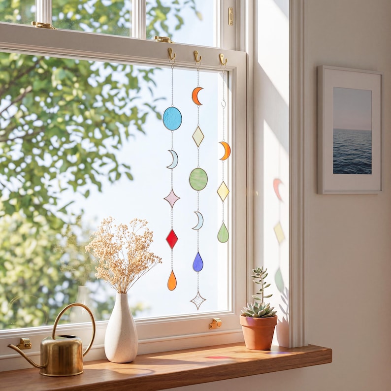 Apanhador de sol de vitral geométrico para decoração de parede e janela estilo boho Q21