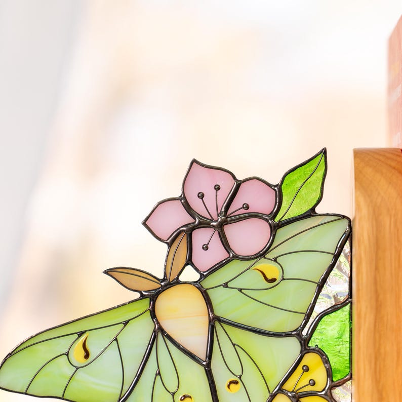 Suporte para livros de vidro colorido estilo vitral mariposa lunar presente mãe