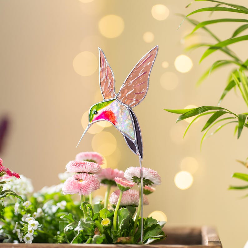Suportes de plantas em vitral com beija-flor para decoração de janelas, um presente perfeito para mães ou avós.