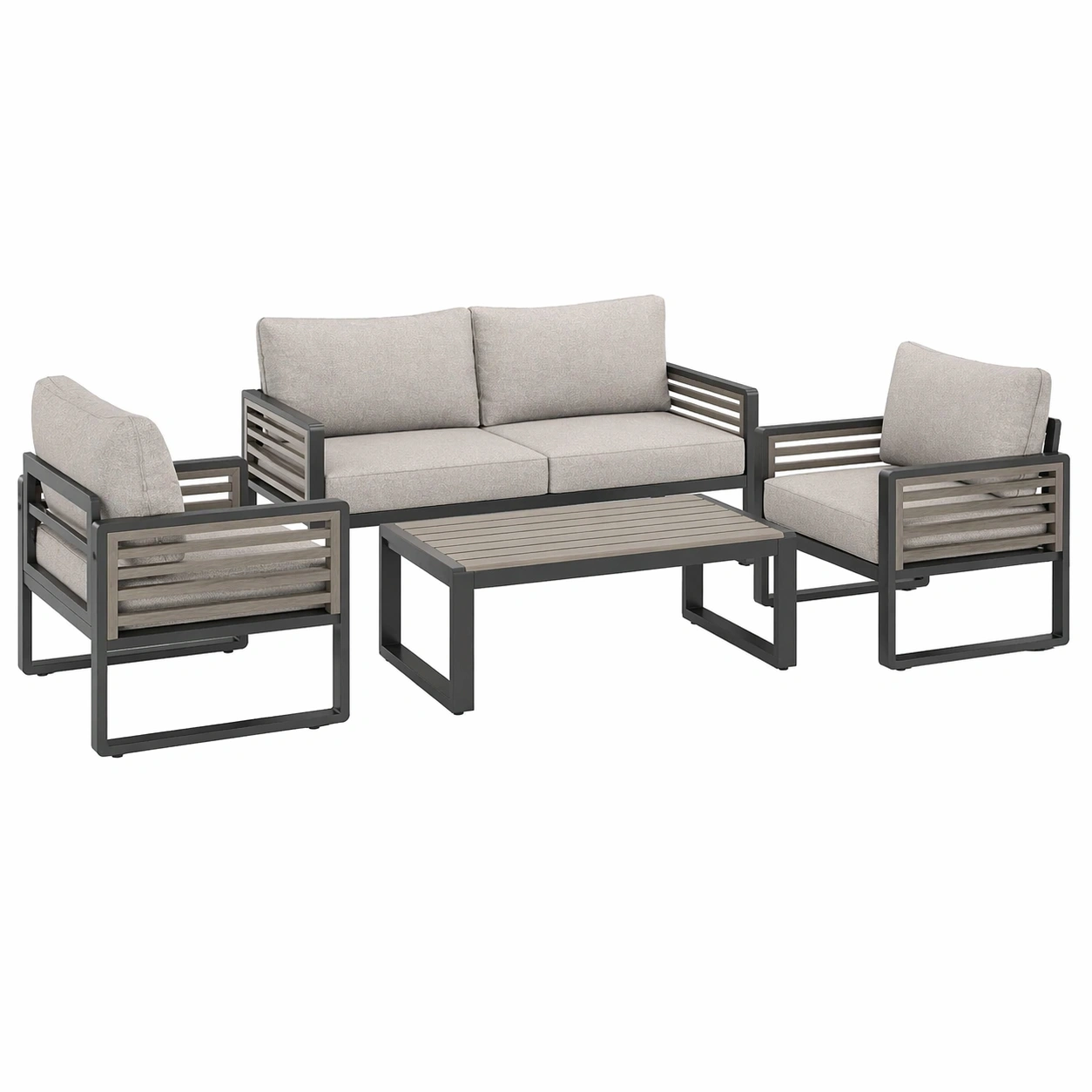 Outdoor Gartenmoebel Set 4 Personen mit Sofa und Tisch Modernes Lounge Set Hellgrau-movqira
