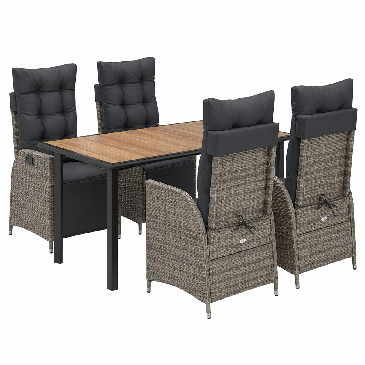 Gartenmoebel Set 5 Teilig Esstisch mit 4 Sesseln Polyrattan Dining Set Outdoor Schwarz Grau-movqira