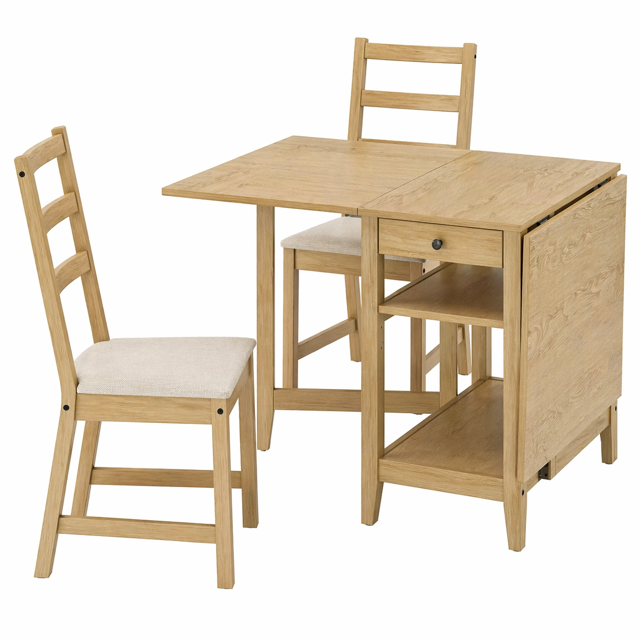 Conjunto de mesa plegable tipo libro con 2 sillas en acabado roble natural 48/104/159x85 cm-buyrenoza