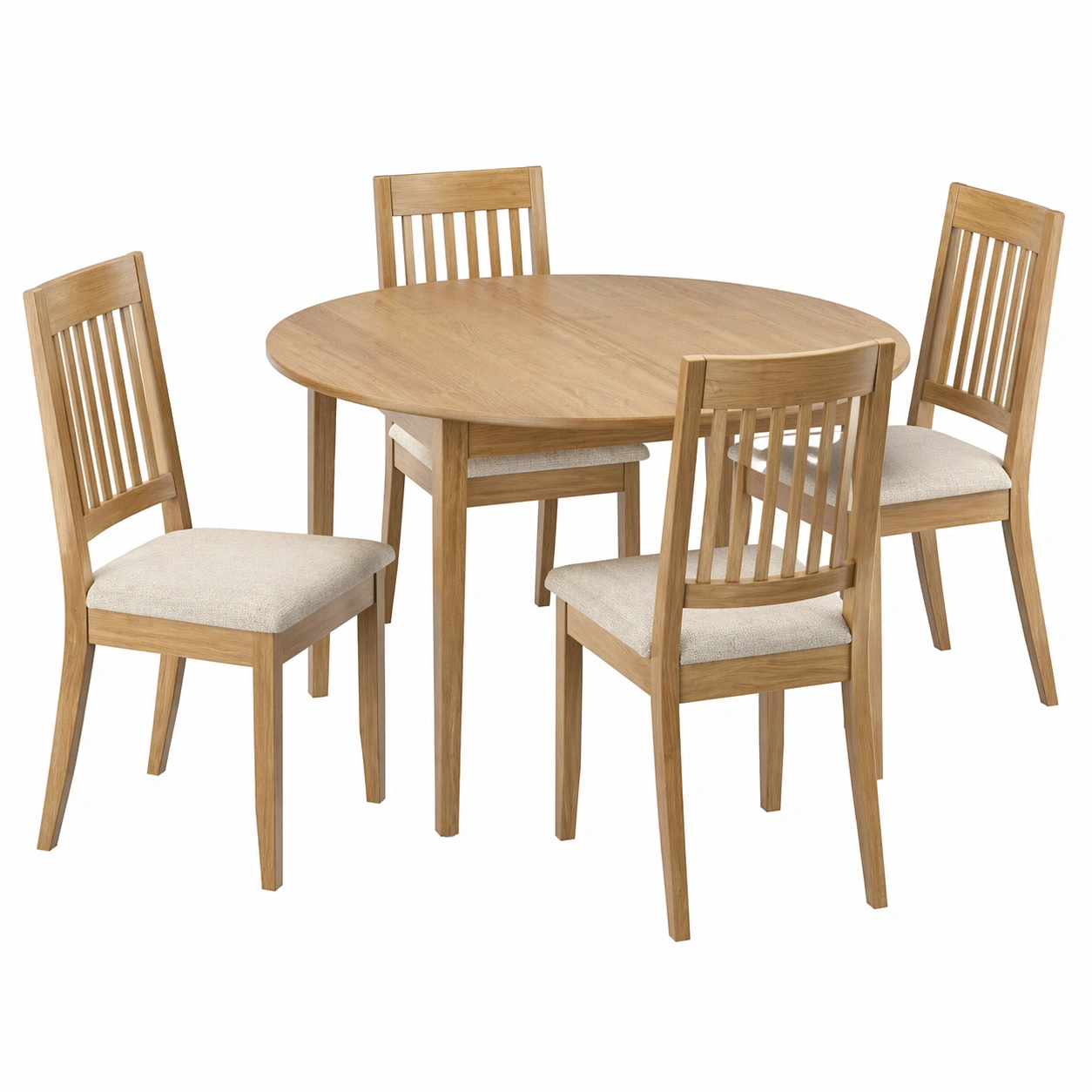 Conjunto de comedor redondo con 4 sillas de madera maciza – acabado natural roble claro 120 cm-buyrenoza