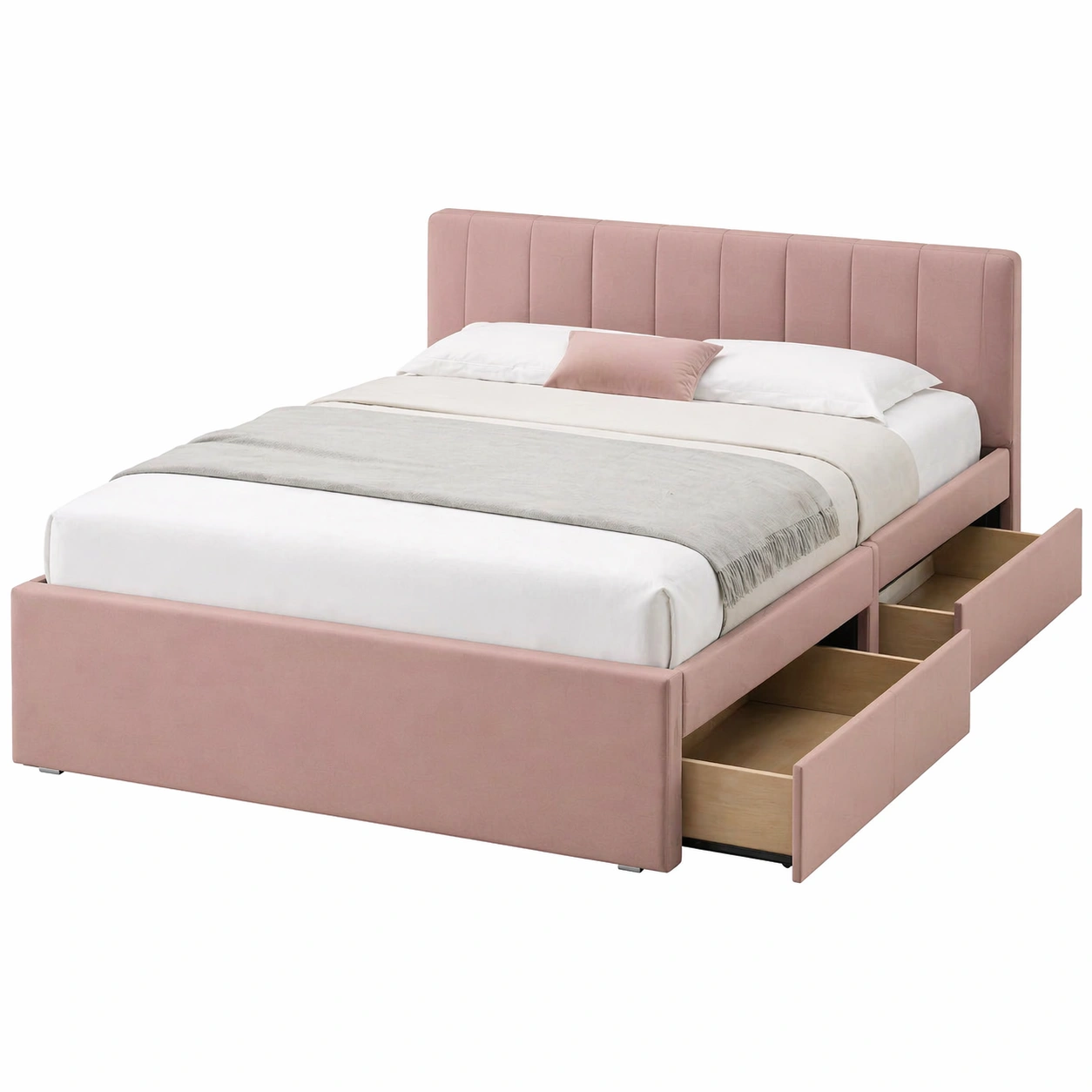 Cama tapizada con cabecero acolchado y 2 cajones de almacenamiento 140x200 cm-buyrenoza