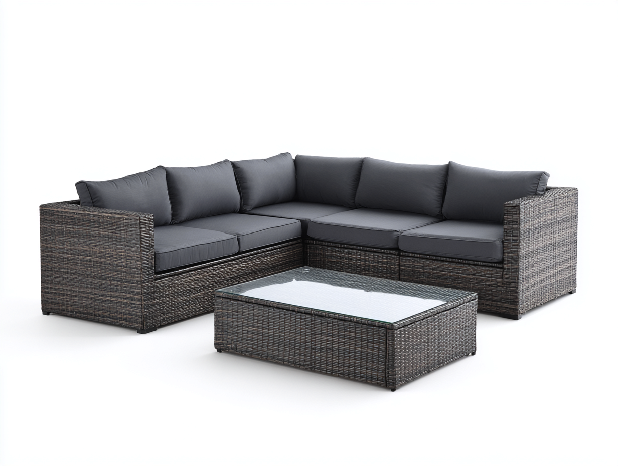 Sofy ogrodowe - rattan syntetyczny-szkło-tkanina - 240 x 240 x 83 cm - grafitowy-antracyt - nowoczesny-Miviaianest