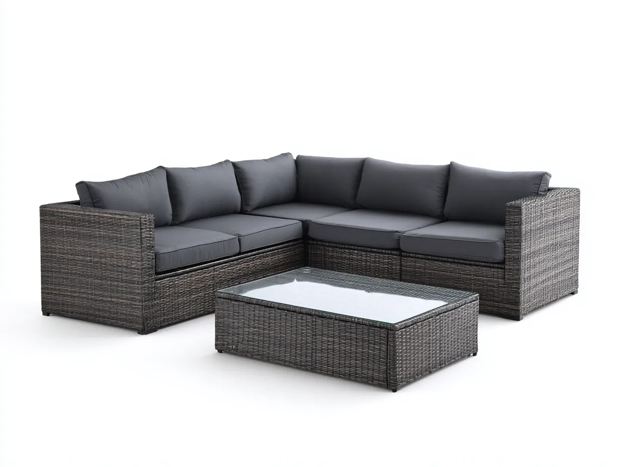 Sofy ogrodowe - rattan syntetyczny-szkło-tkanina - 240 x 240 x 83 cm - grafitowy-antracyt - nowoczesny-Miviaianest