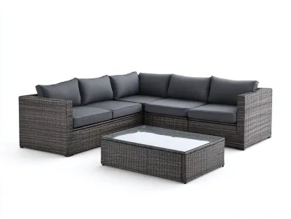 Sofy ogrodowe - rattan syntetyczny-szkło-tkanina - 240 x 240 x 83 cm - grafitowy-antracyt - nowoczesny-Miviaianest