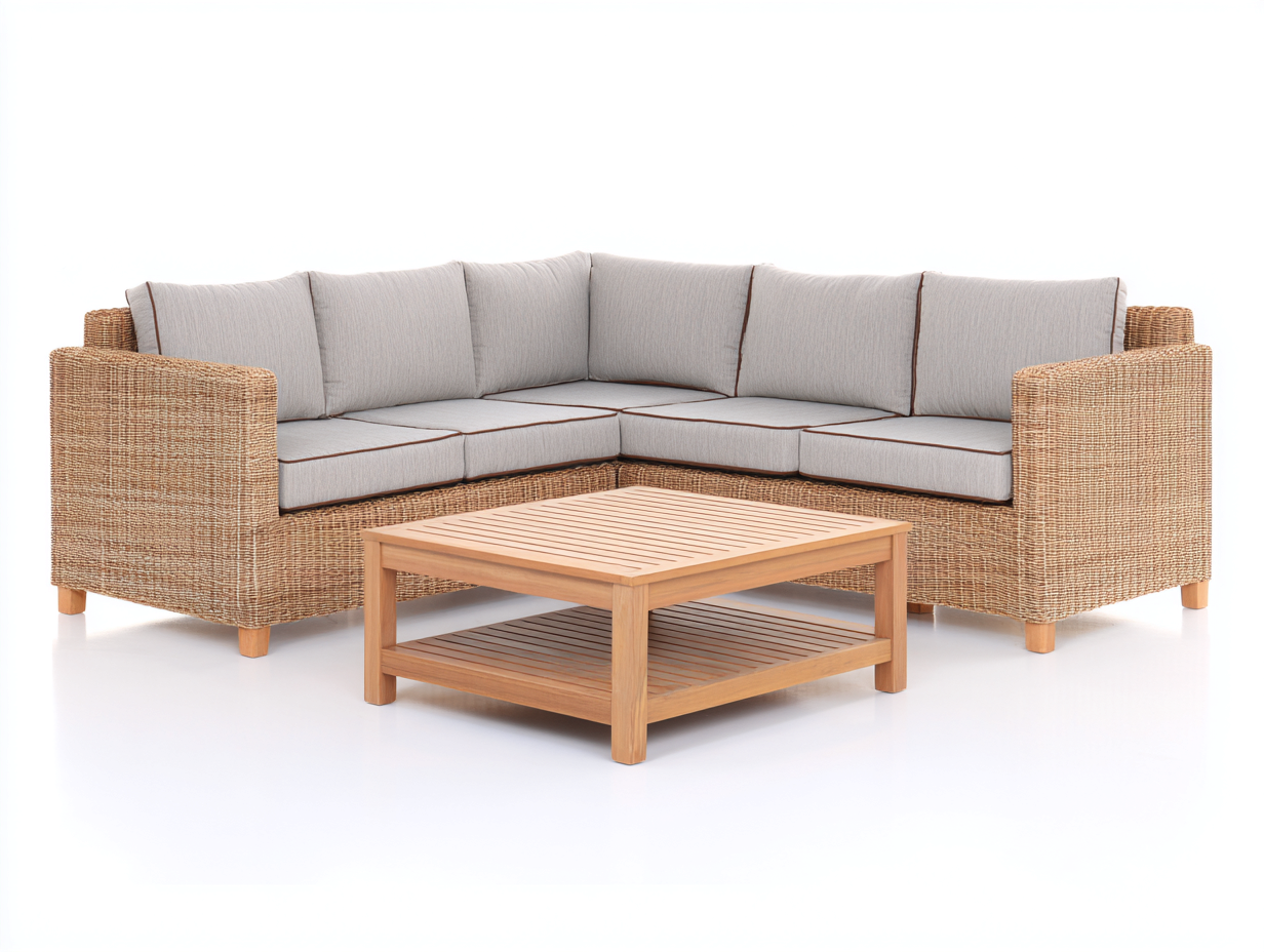 Sofy ogrodowe - rattan syntetyczny-drewno-tkanina - 240 x 240 x 80 cm - beżowy-naturalny - nowoczesny-Miviaianest
