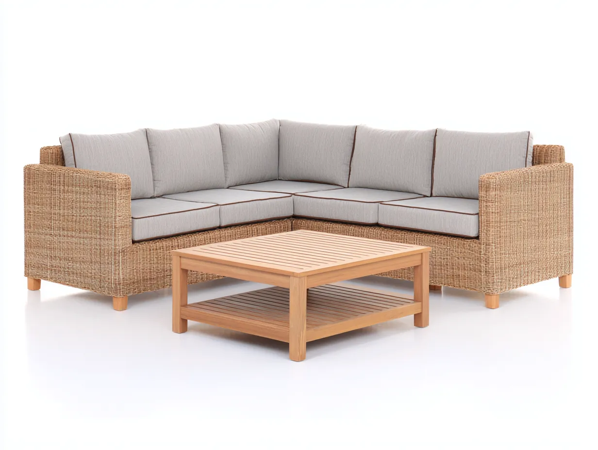 Sofy ogrodowe - rattan syntetyczny-drewno-tkanina - 240 x 240 x 80 cm - beżowy-naturalny - nowoczesny-Miviaianest