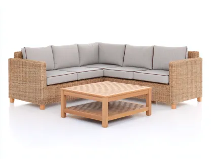 Sofy ogrodowe - rattan syntetyczny-drewno-tkanina - 240 x 240 x 80 cm - beżowy-naturalny - nowoczesny-Miviaianest