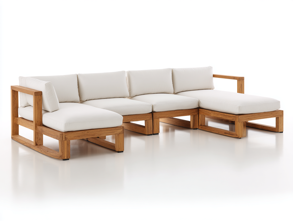 Sofy ogrodowe - drewno-tkanina - 260 x 180 x 78 cm - beżowy-naturalny - nowoczesny-Miviaianest