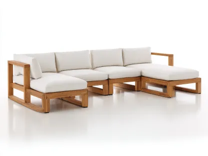 Sofy ogrodowe - drewno-tkanina - 260 x 180 x 78 cm - beżowy-naturalny - nowoczesny-Miviaianest