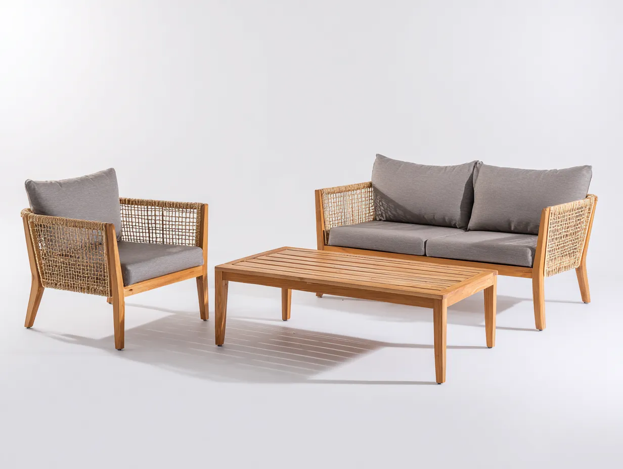 Sofy ogrodowe - drewno-rattan syntetyczny-tkanina - 185 x 80 x 78 cm - naturalny-szary - nowoczesny-Miviaianest