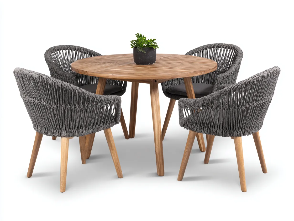 Zestawy mebli ogrodowych - drewno-sznurek-tkanina - 120 x 120 x 75 cm - naturalny-szary - nowoczesny-Miviaianest