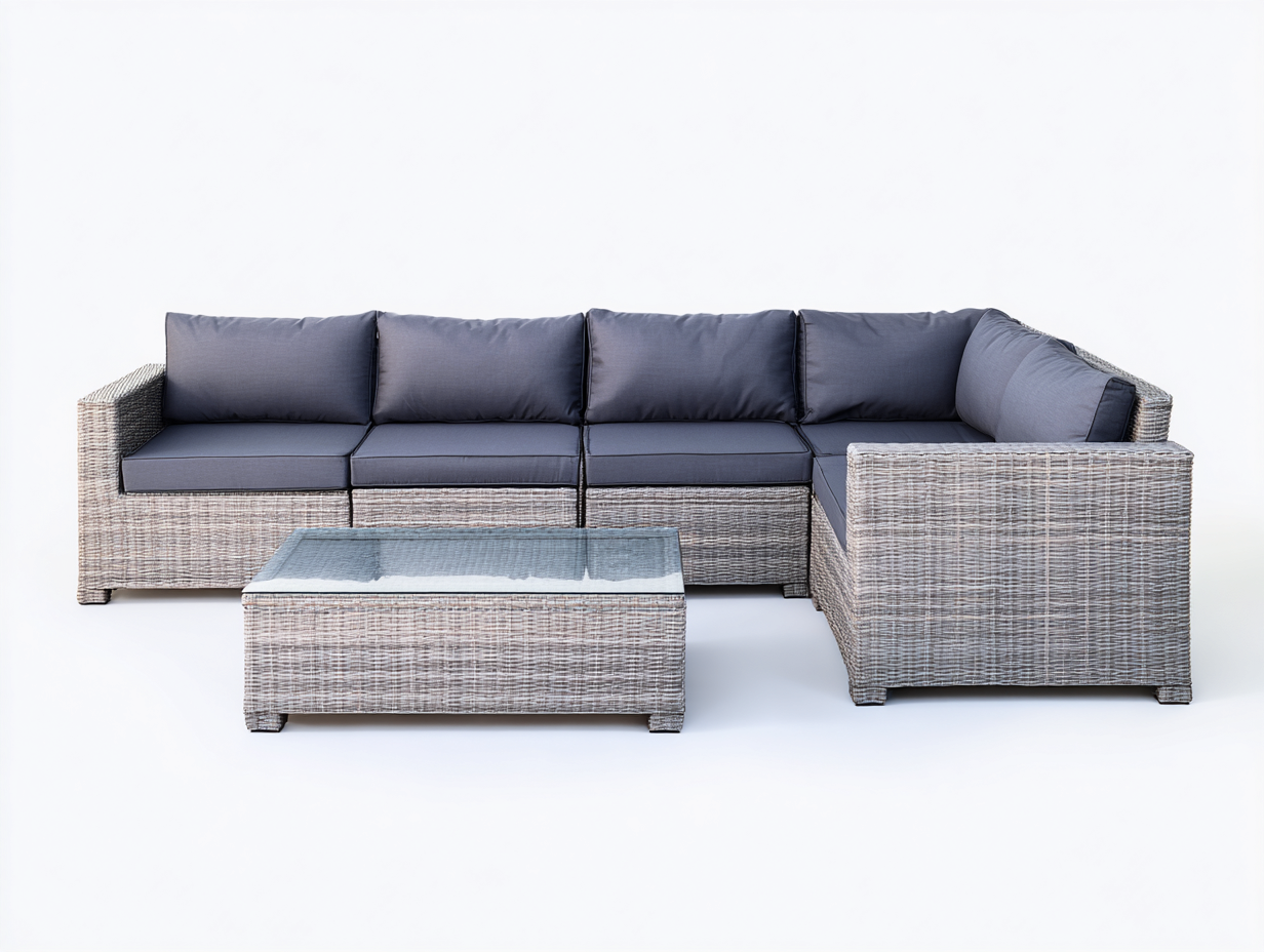 Sofy ogrodowe - rattan syntetyczny-szkło-tkanina - 260 x 185 x 82 cm - szary-antracyt - nowoczesny-Miviaianest