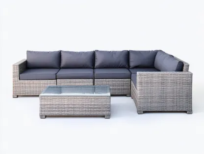 Sofy ogrodowe - rattan syntetyczny-szkło-tkanina - 260 x 185 x 82 cm - szary-antracyt - nowoczesny-Miviaianest