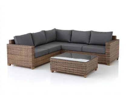 Sofy ogrodowe - rattan syntetyczny-szkło-tkanina - 250 x 250 x 82 cm - brązowy-antracyt - nowoczesny-Miviaianest