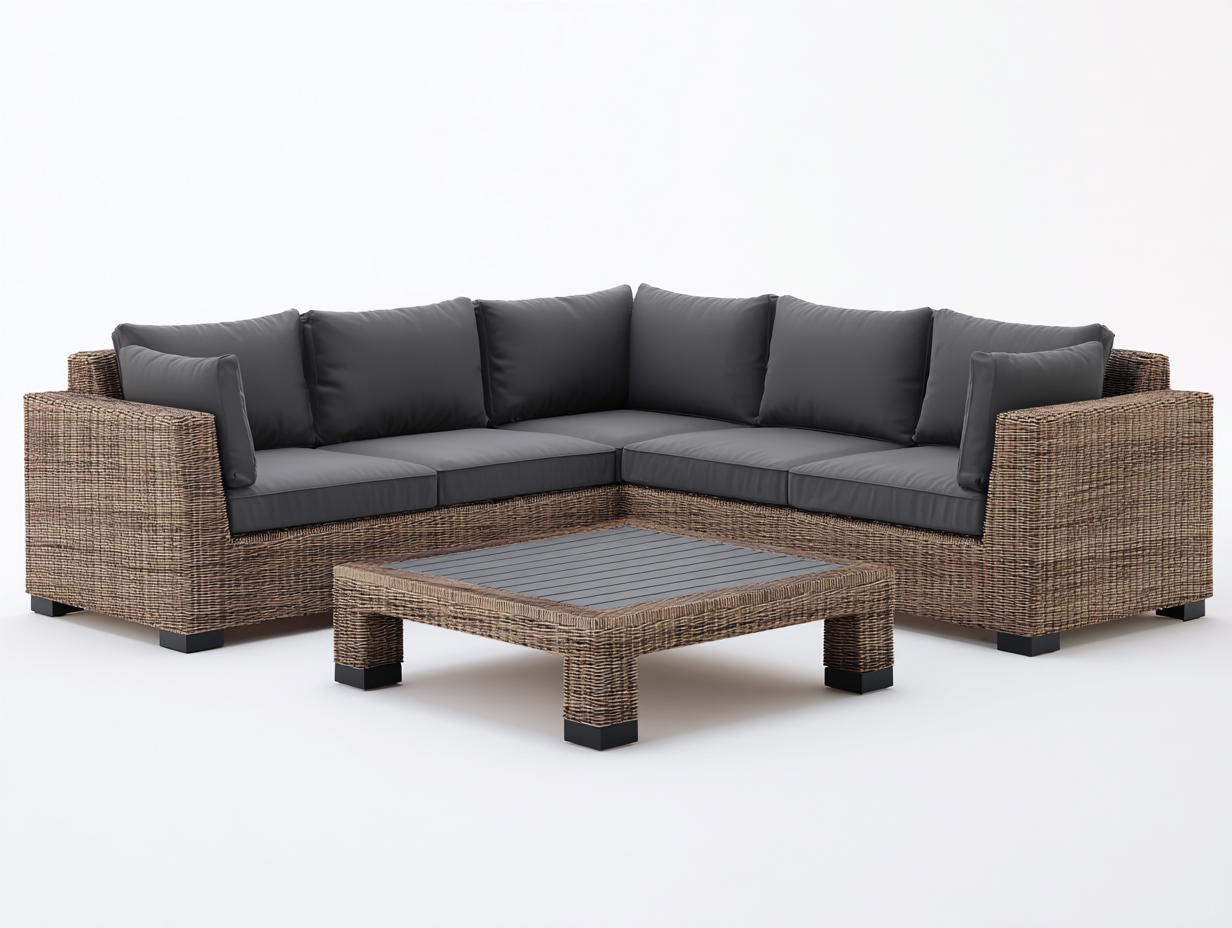 Sofy ogrodowe - rattan syntetyczny-metal-tkanina - 245 x 245 x 82 cm - brązowy-antracyt - nowoczesny-Miviaianest