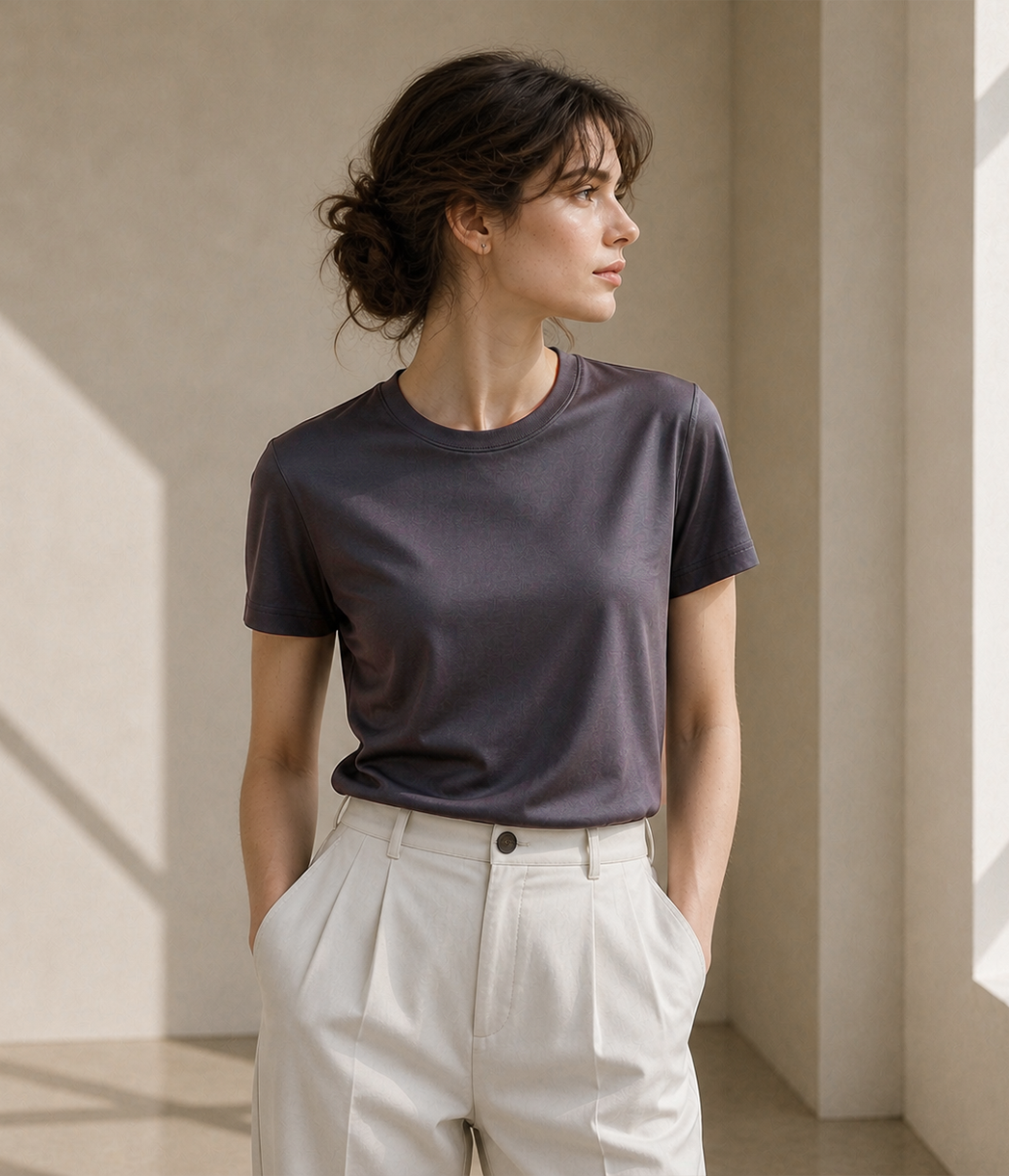 Fitted Organic Stretch Mulberry Silk Tee