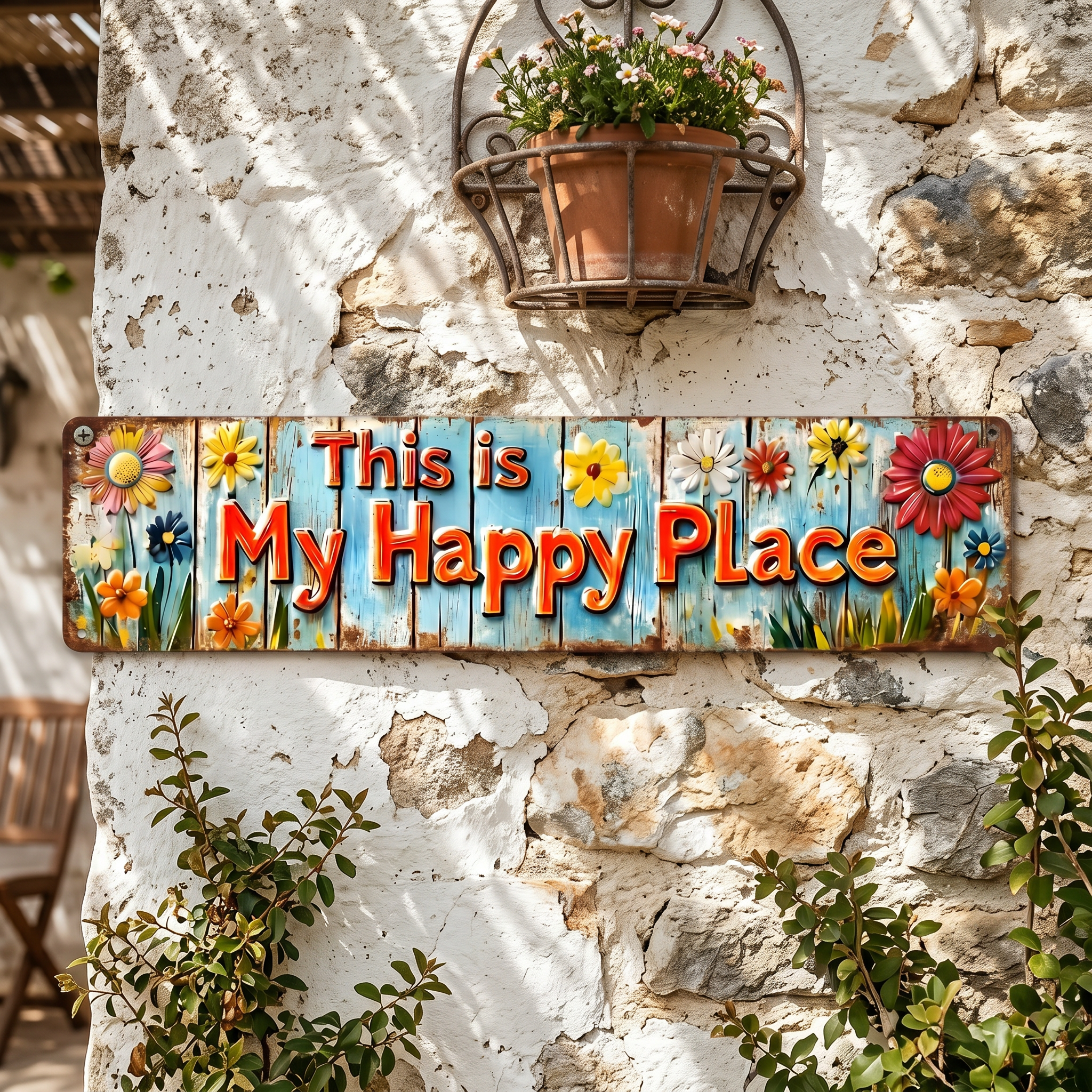 "This Is My Happy Place" Metal Sign With Vibrant Floral Pattern