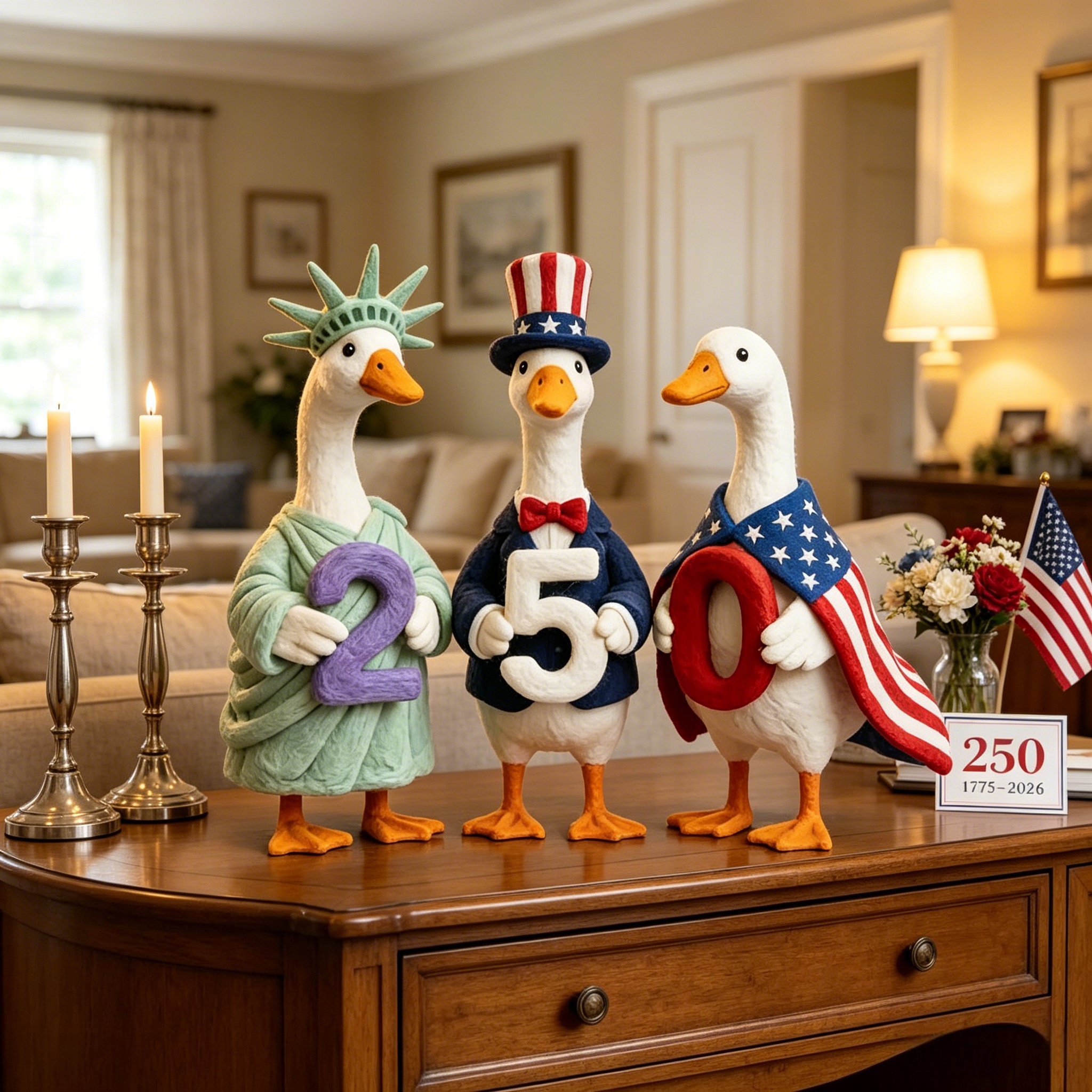 Whimsical "USA 250" Patriotic Geese Centerpiece