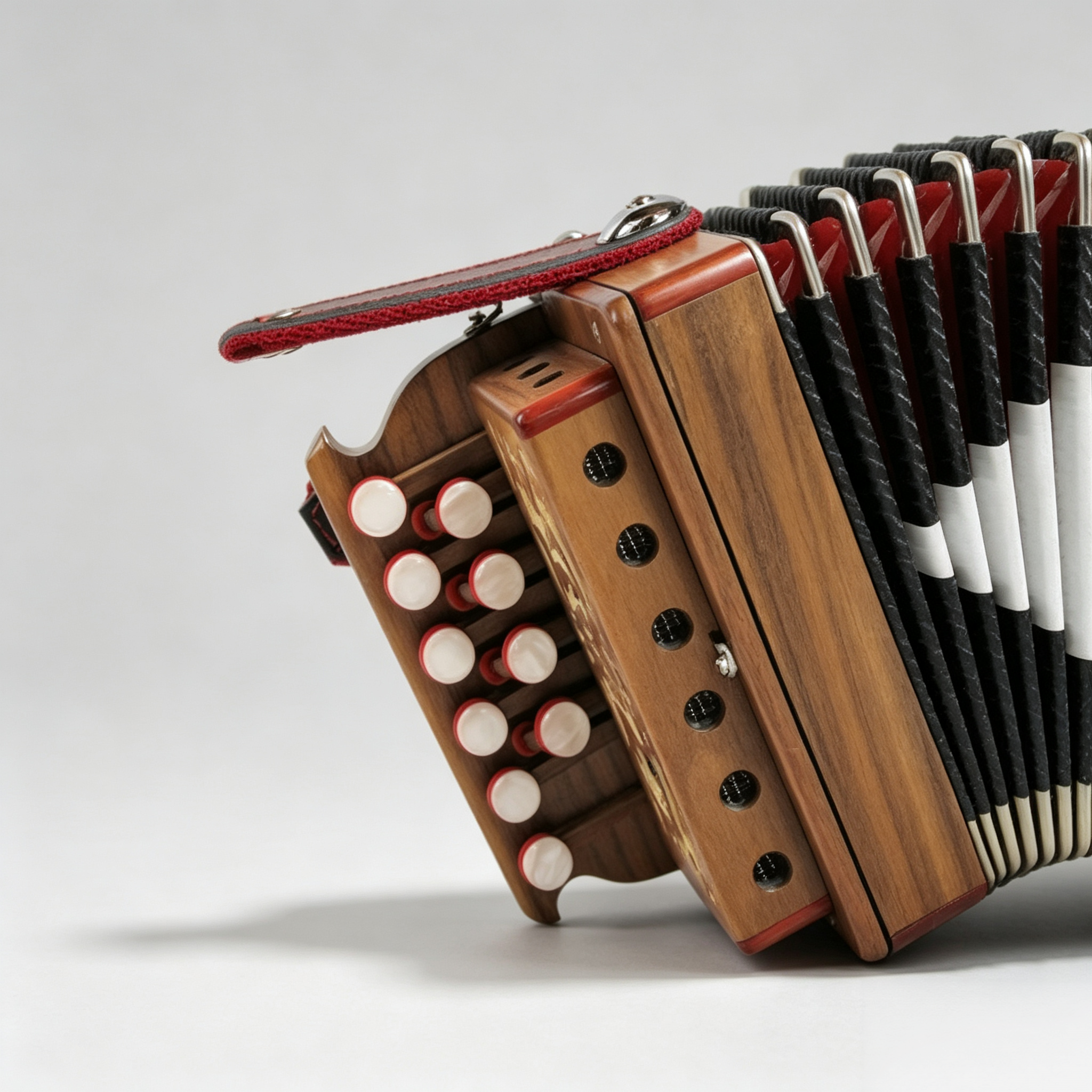 10-Key Button Accordion, Compact Organetto-Style Folk Instrument with Walnut Finish