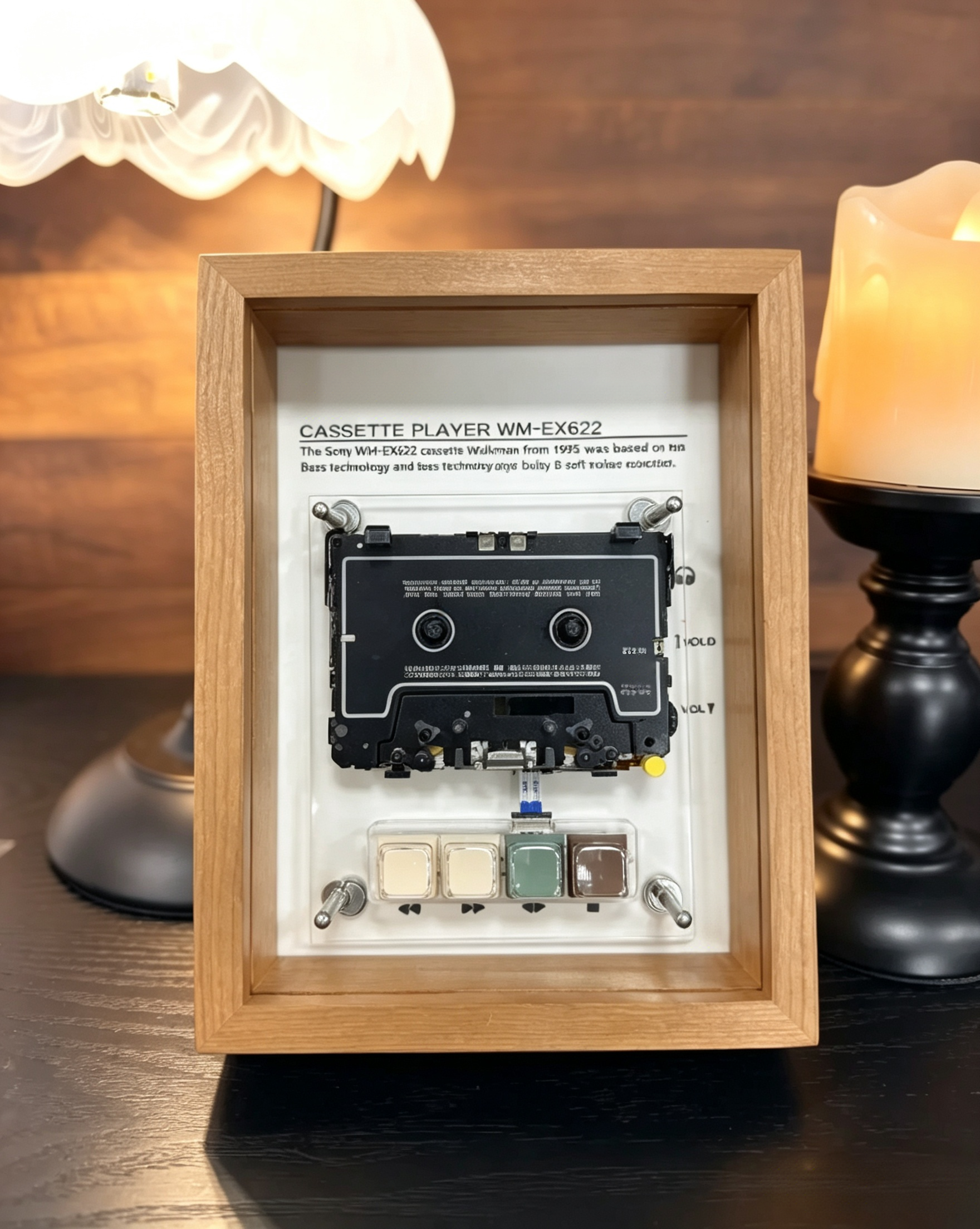 Vintage Cassette Player Frame with Functional Tape Playback & Retro Wall Art Design