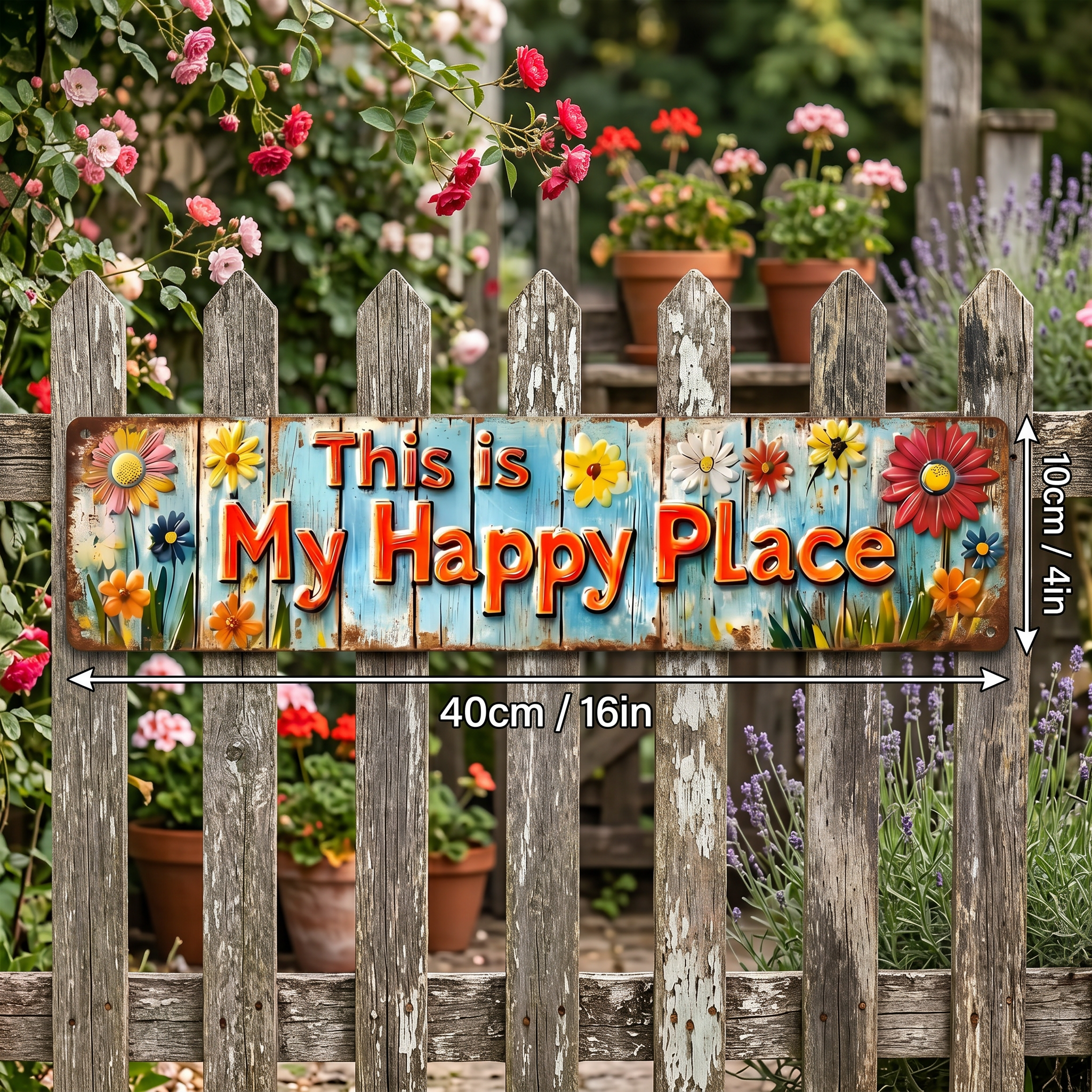 "This Is My Happy Place" Metal Sign With Vibrant Floral Pattern