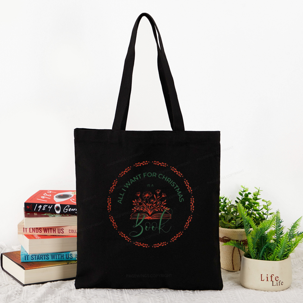 Pagewings Book Lover Christmas Tote Bag