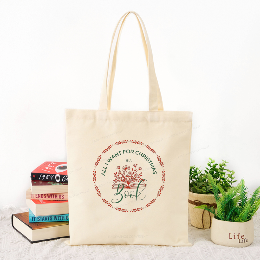 Pagewings Book Lover Christmas Tote Bag