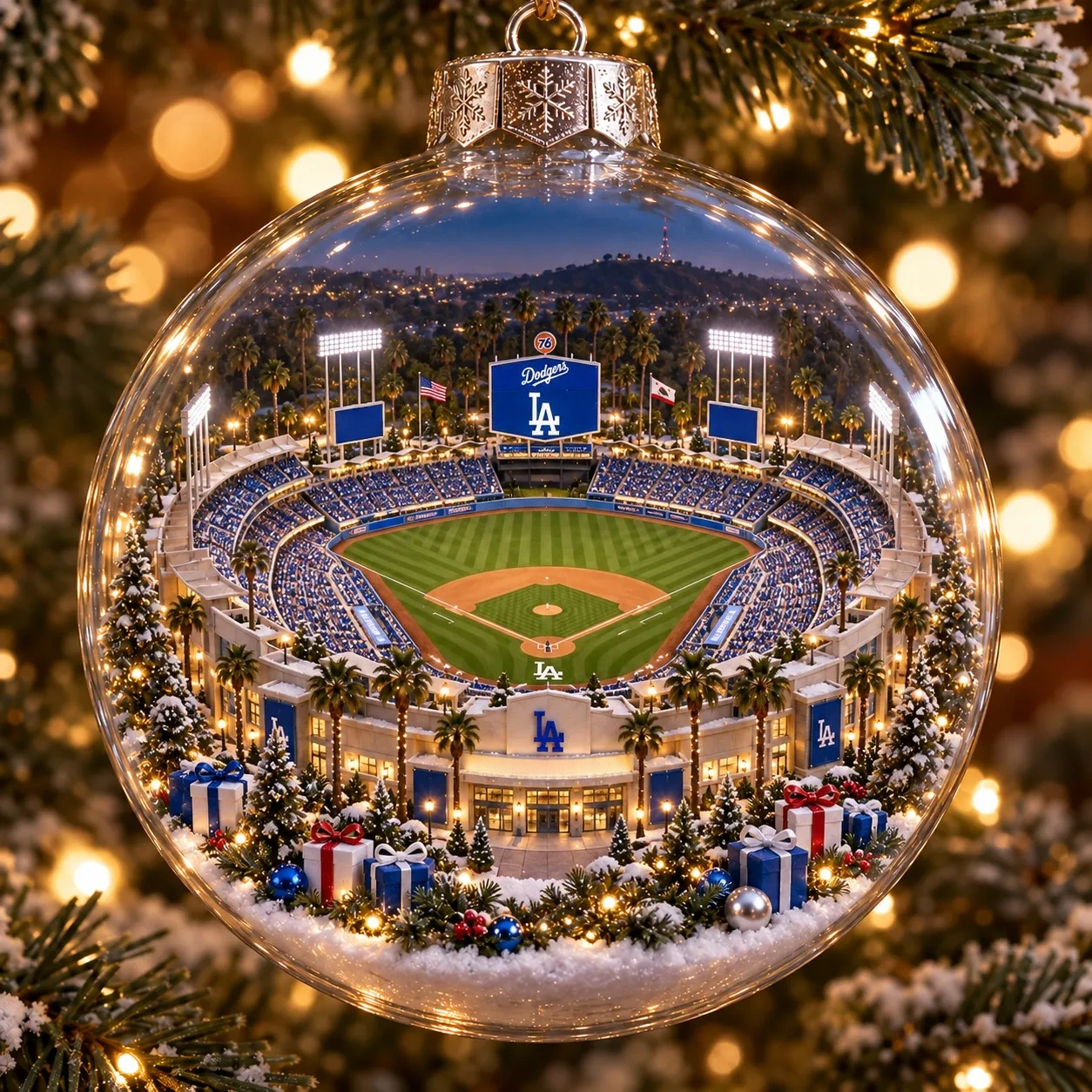 🎄 Think Blue — Light-Up Baseball Diorama Ornament