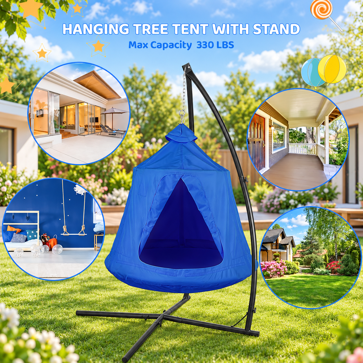 Hanging tree tent with freestanding stand
