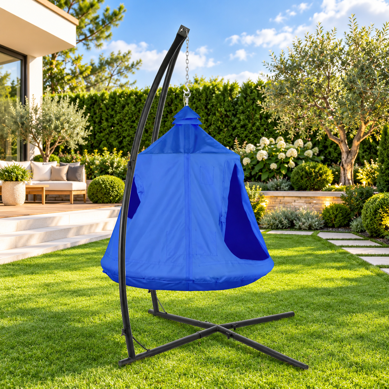 Hanging tree tent with freestanding stand