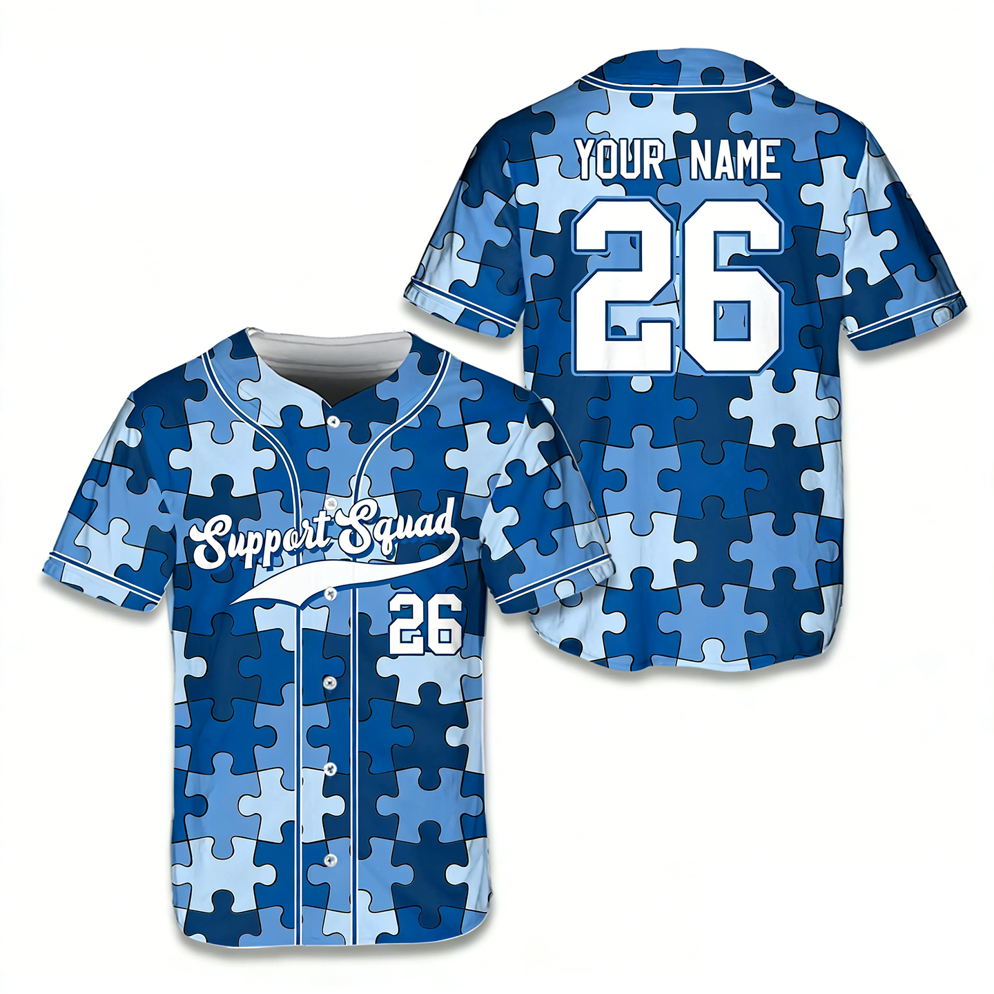 Personalized Autism Awareness Month Puzzle Baseball Jersey