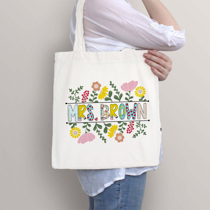 Personalized A Cluster Of Blooming Flowers Teacher Tote Bag