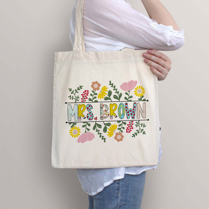 Personalized A Cluster Of Blooming Flowers Teacher Tote Bag