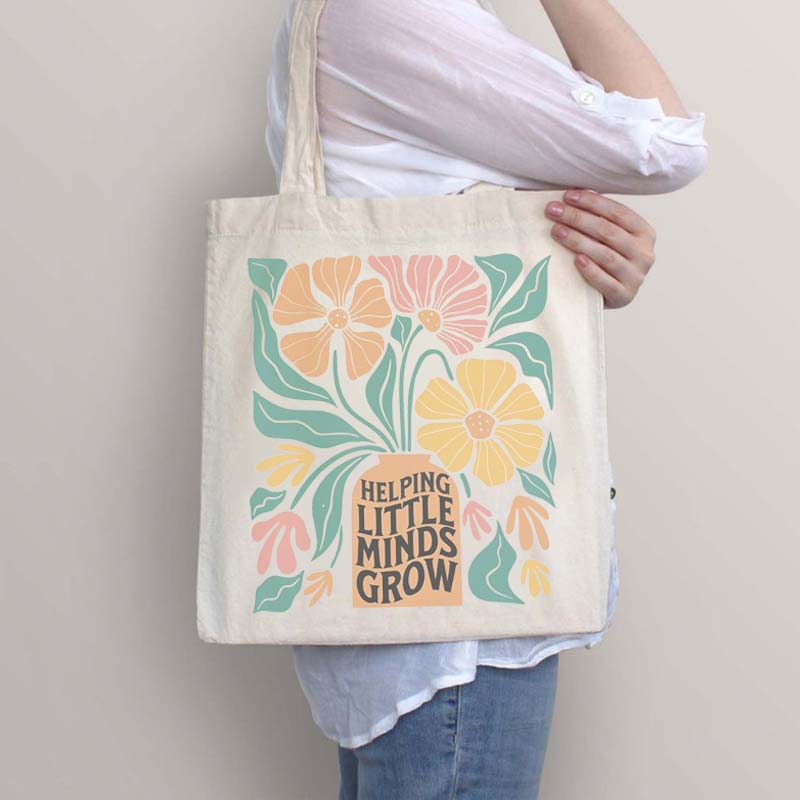 Retro Flower Helping Little Minds Grow Teacher Tote Bag