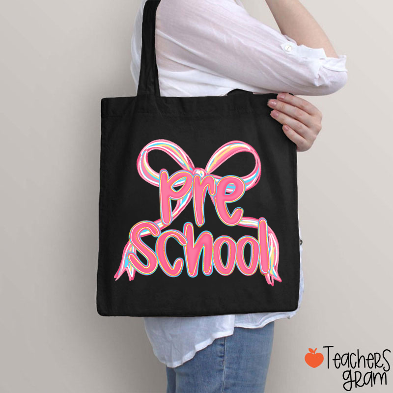 Personalized Grade Pink Bow Teacher Tote Bag