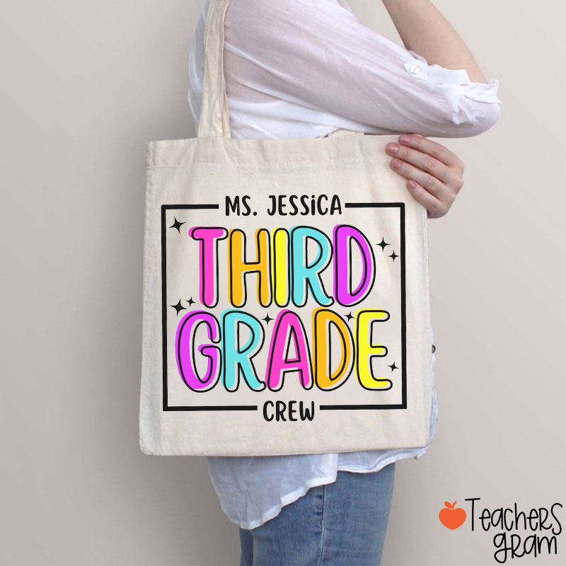 Personalized Grade My  Crew Color Fonts Teacher Tote Bag