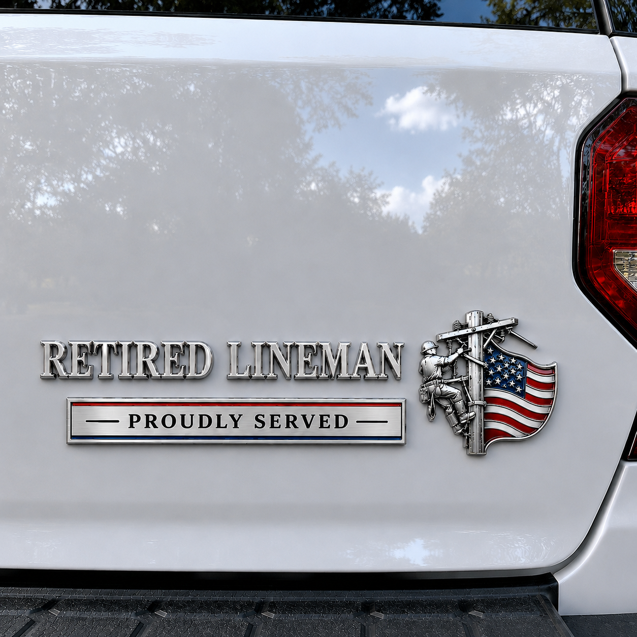 ⚡ RETIRED LINEMAN PROUDLY SERVED METAL CAR EMBLEM