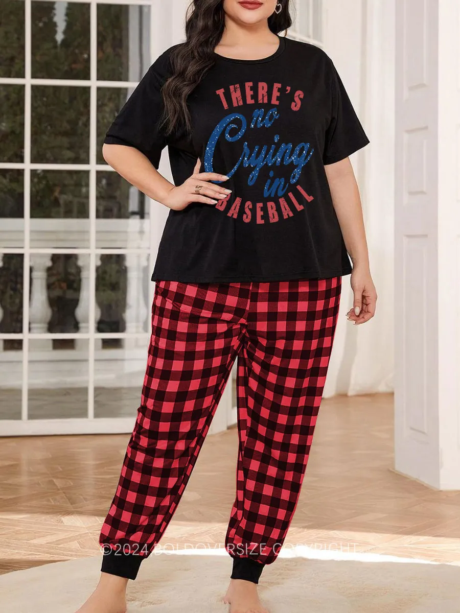 Vintage There's Is No Crying In Baseball Plaid Christmas Pajama Set