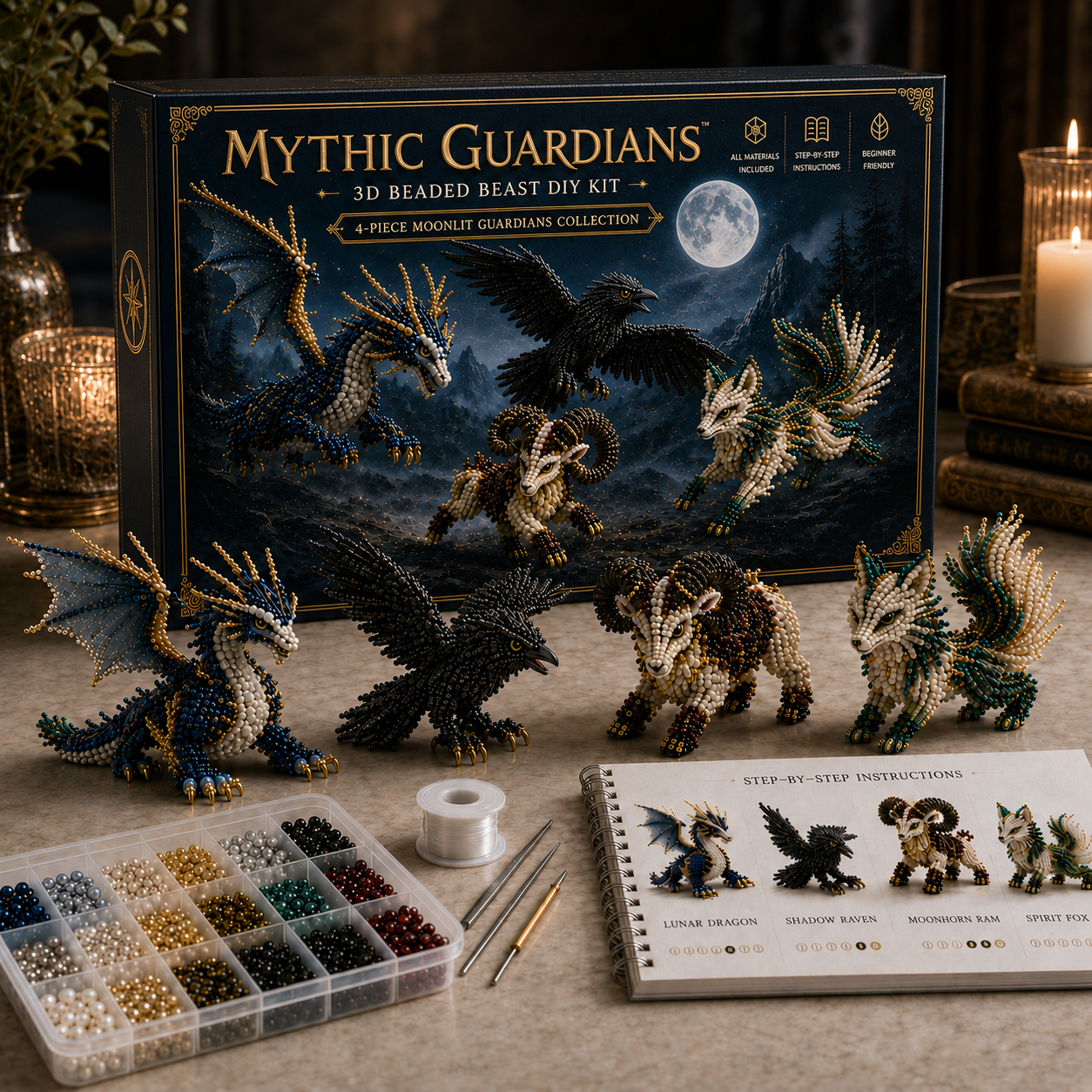 3D Beaded Creature DIY Kit Collection 🐉 Pick Your 4-Piece Set
