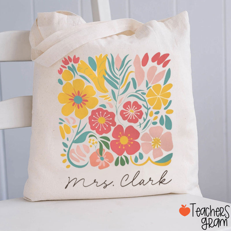Personalized Name Flower Floral Teacher Tote Bag