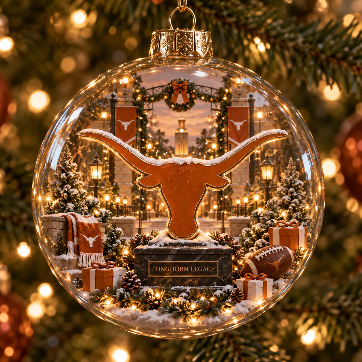 🏈🎄 Hook ’Em – Light-Up College Football Heritage Christmas Ornament