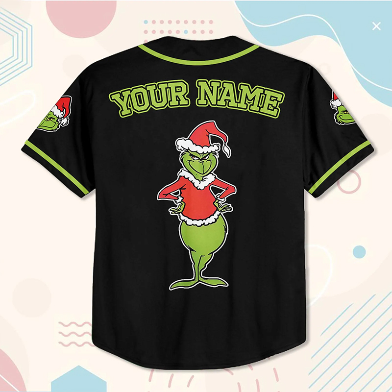 Personalized Name And Number Christmas Mean Green Guy Teacher Baseball Jersey